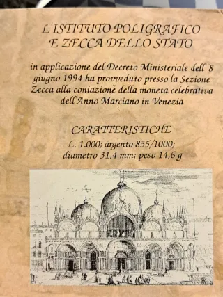 1000 Lire Argento Italia 1994 Anno Marciano