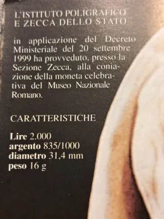2000 Lire Argento Italia 1999 Museo Nazionale Roma