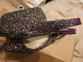 Zapatos fiesta morados y bolso purpurina T41