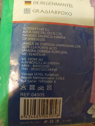 Chubasquero 1MI STORE Ligero Reutilizable