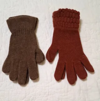 2 Pares Guantes Lana Marrón y Rojo