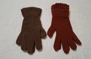 2 Pares Guantes Lana Marrón y Rojo