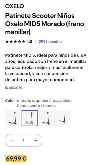 Patinete Oxelo MID5 Morado Niñ@s