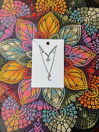 Set Doble Collar Luna y Estrella Plata