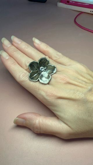 Anillo Flor Plata  Ajustable