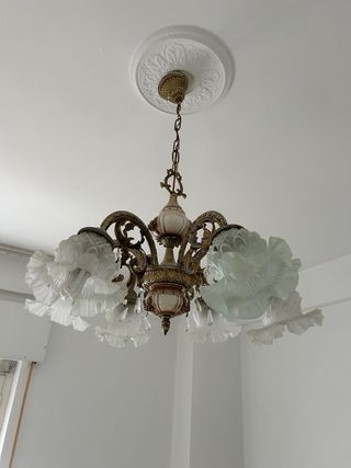 Lámpara de techo vintage cerámica y cristal