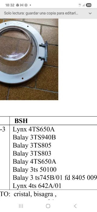 Puerta Lavadora Balay / Lynx