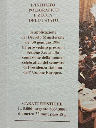 5000 Lire Italia 1996 Argento Unione Europea