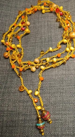 Collar crochet estrellas de mar y turquesa