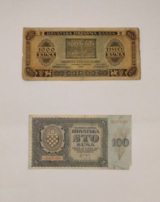 BANCONOTE CROAZIA 1000 KUNA E 100 KUNA ANNO 1941