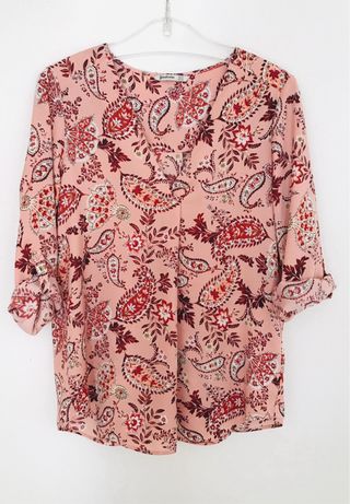 Blusa Stradivarius Estampada Rosa Talla M