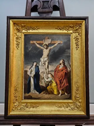 Obra religiosa antigua sobre papel Cruz XVIII