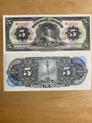 2 Billetes 5 Pesos México 1969