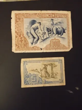 Billetes 5 y 100 pesetas 1937 Bilbao
