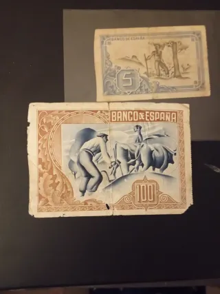 Billetes 5 y 100 pesetas 1937 Bilbao