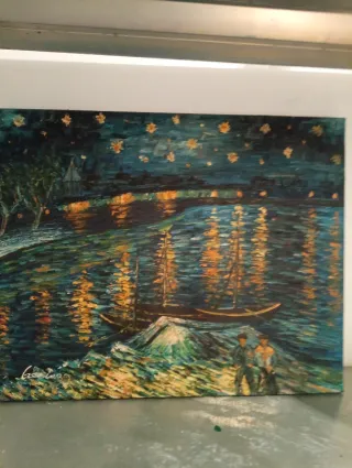 Cuadro al óleo paisaje marino, pintado a mano