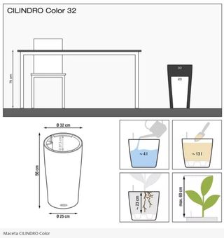 Maceta autorriego Lechuza Cilindro Color blanca 32