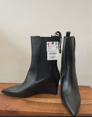 Botines Zara cuña 100% Piel Negro Talla 38