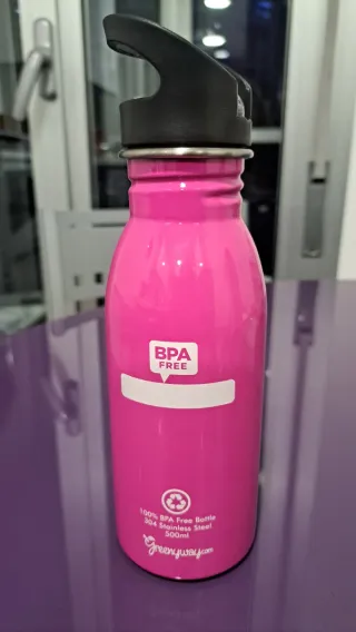 Botella Térmica Greenyway Rosa 500ml Tapones.Funda