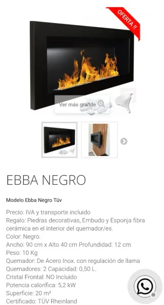 Chimenea de bioetanol negra