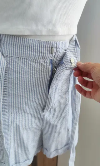 Pantalon corto short talle alto rayas cinturón