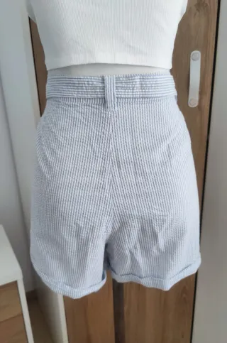 Pantalon corto short talle alto rayas cinturón