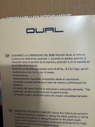 Mochila Portabebé Jané Dual 3 Posiciones