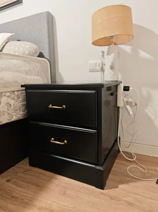 Mesilla de noche negra 2 cajones