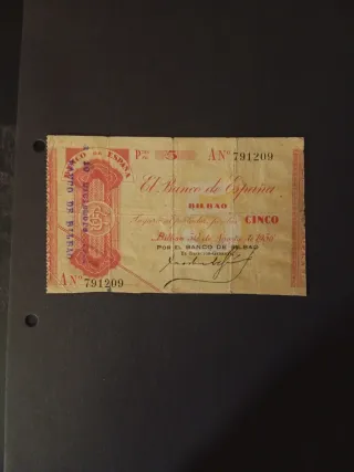 Billete 5 Pesetas 1936 Banco de España