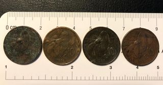 Quattro monete da 10 centesimi "Ape" del Regno