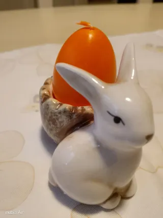 Soprammobile coniglio porta candela ceramica