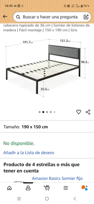Estructura de cama y somier negro/gris