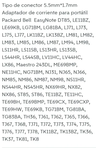 Cargador Packard Bell 65W 19V