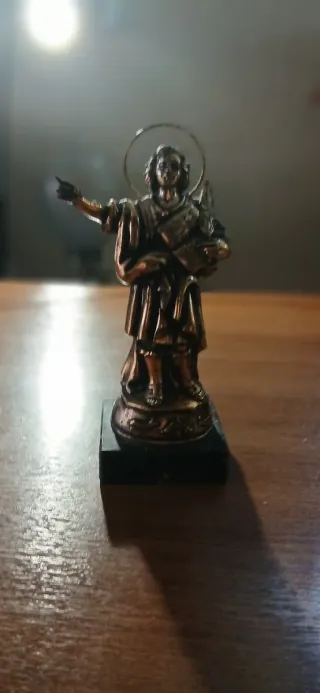 San Pancracio Figura Bronce Halo Base Negra