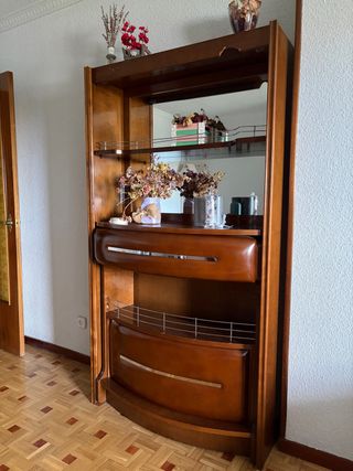 Mueble Bar Madera y Cuero Marrón