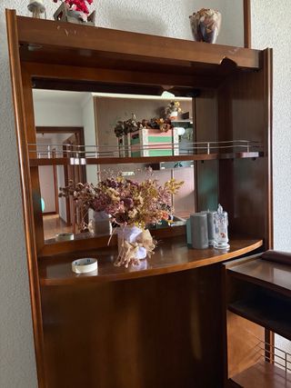 Mueble Bar Madera y Cuero Marrón