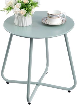 Mesa auxiliar redonda de metal gris