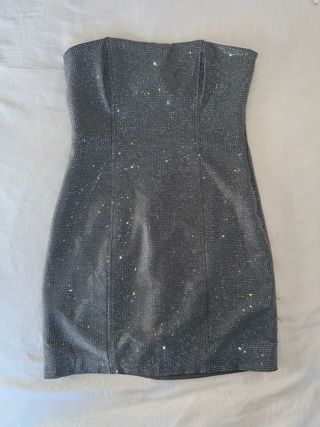 Vestido mini Zara plateado con brillos