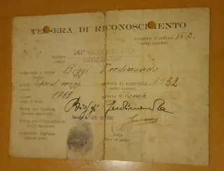 Tessera Riconoscimento Militare 1913
