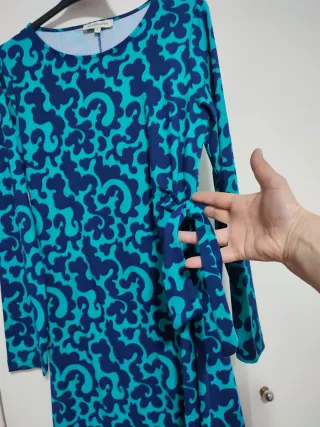 Vestido manga larga azul y turquesa