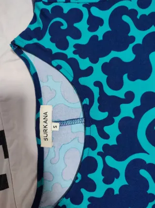 Vestido manga larga azul y turquesa