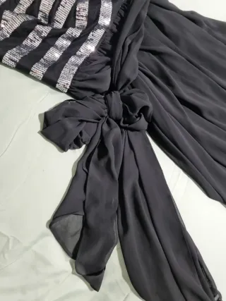 Vestido fiesta largo negro y plateado