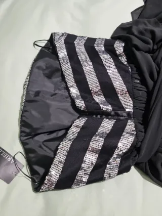 Vestido fiesta largo negro y plateado