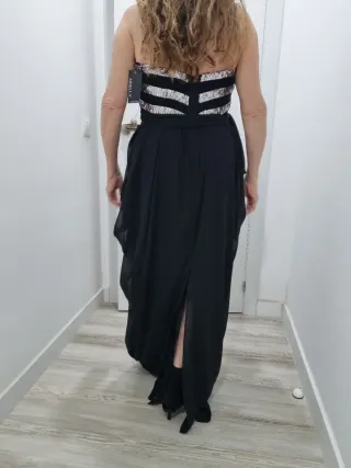 Vestido fiesta largo negro y plateado