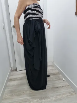 Vestido fiesta largo negro y plateado