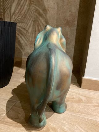 Figura Elefante Decorativa Verde y Cobre