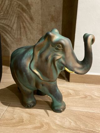 Figura Elefante Decorativa Verde y Cobre