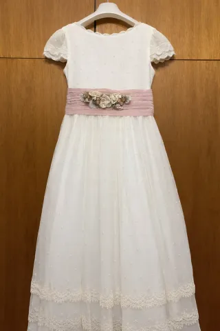 Vestido Comunión Niña Amaya Blanco Rosa