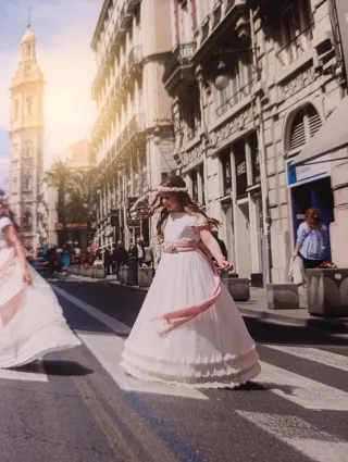 Vestido Comunión Niña Amaya Blanco Rosa