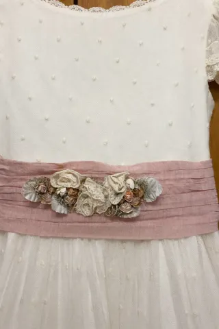 Vestido Comunión Niña Amaya Blanco Rosa